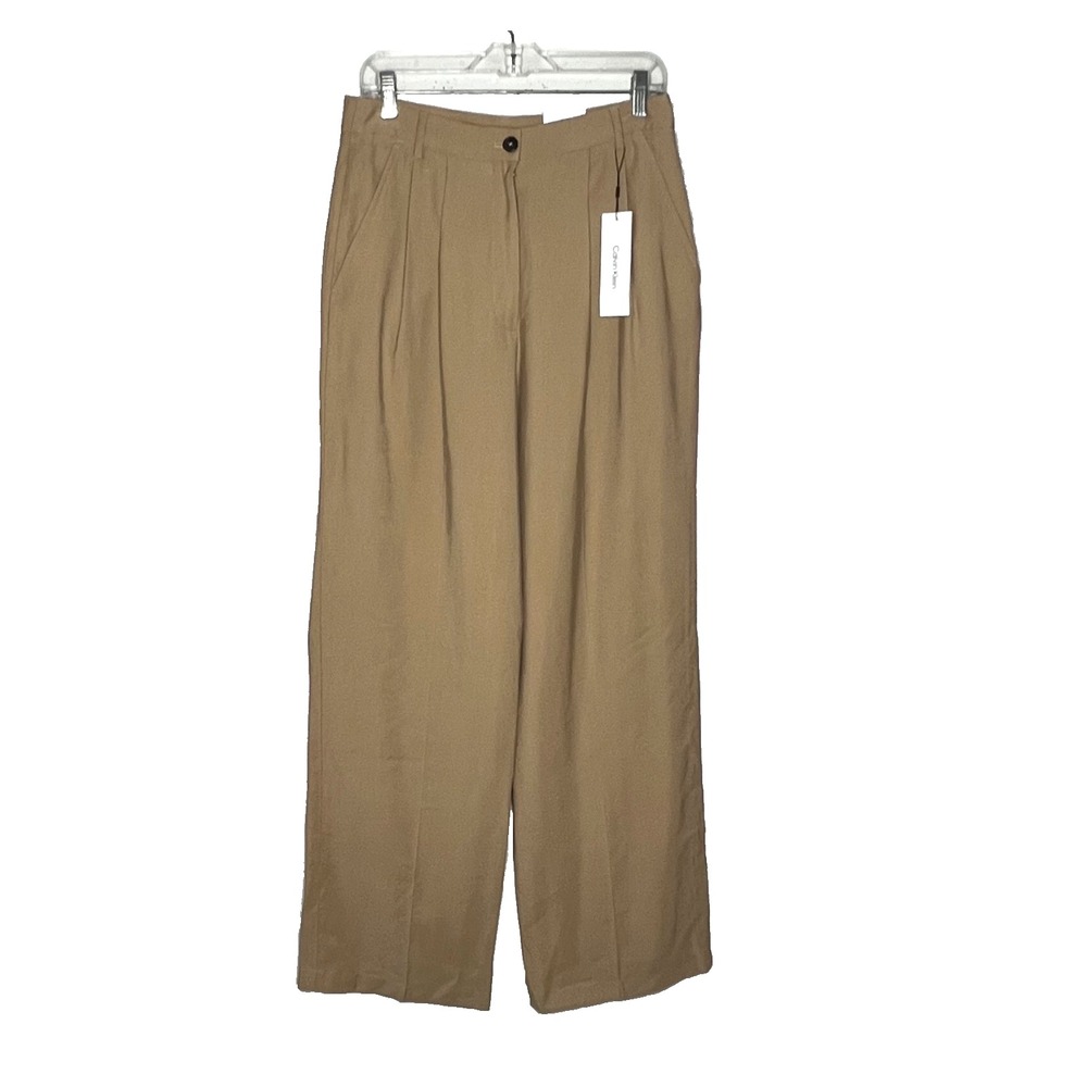 Calvin Klein High Rise Soft Twill Pleated Trouser Pants 30 Tan Beige NWT